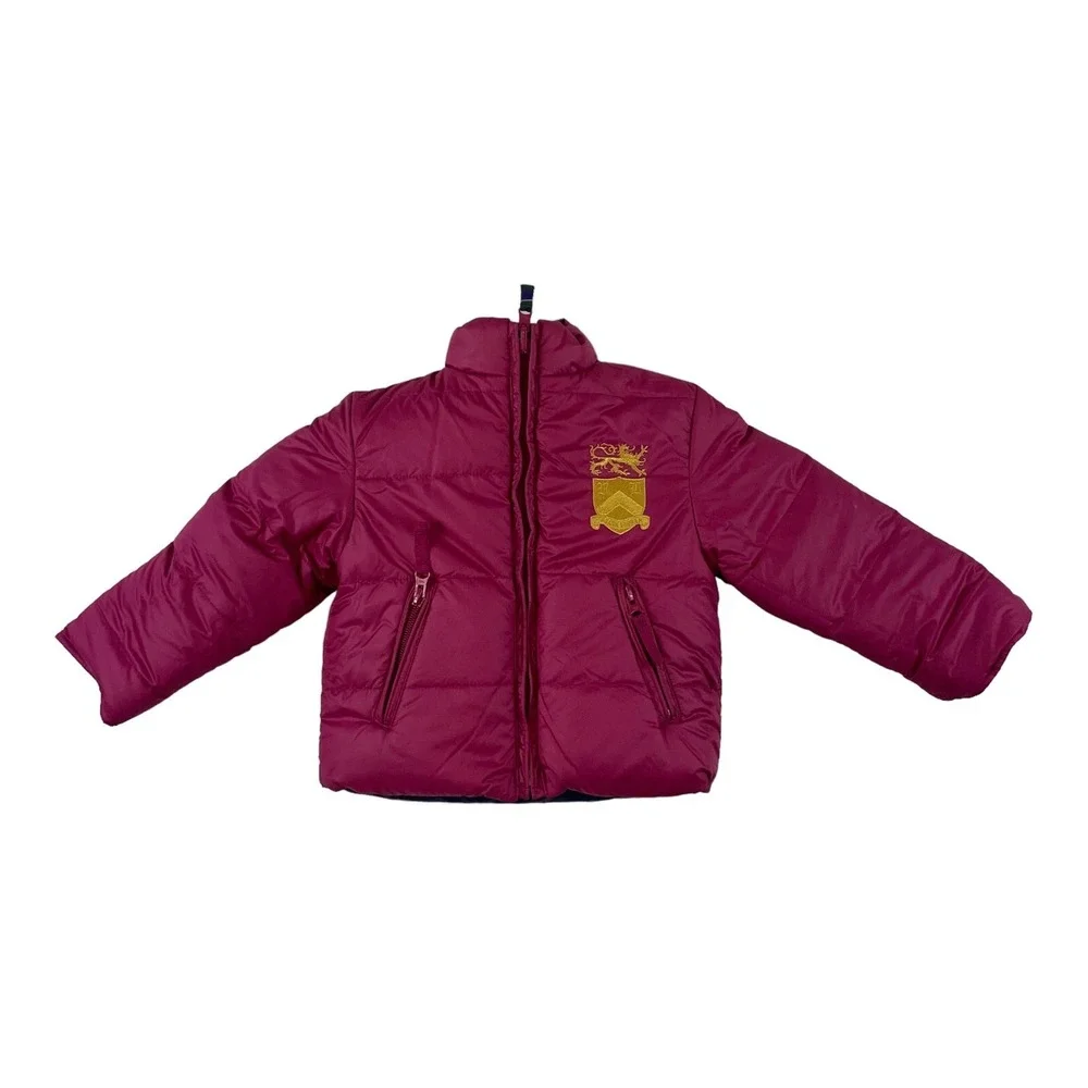 Ralph Lauren Girls Reversible Down Puffer Jacket Navy Pink Stripe 2T Coat